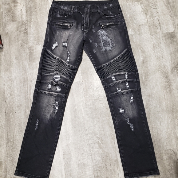 Balmain Sz 34 Designer Distressed Biker Jeans👖 - Picture 5 of 16